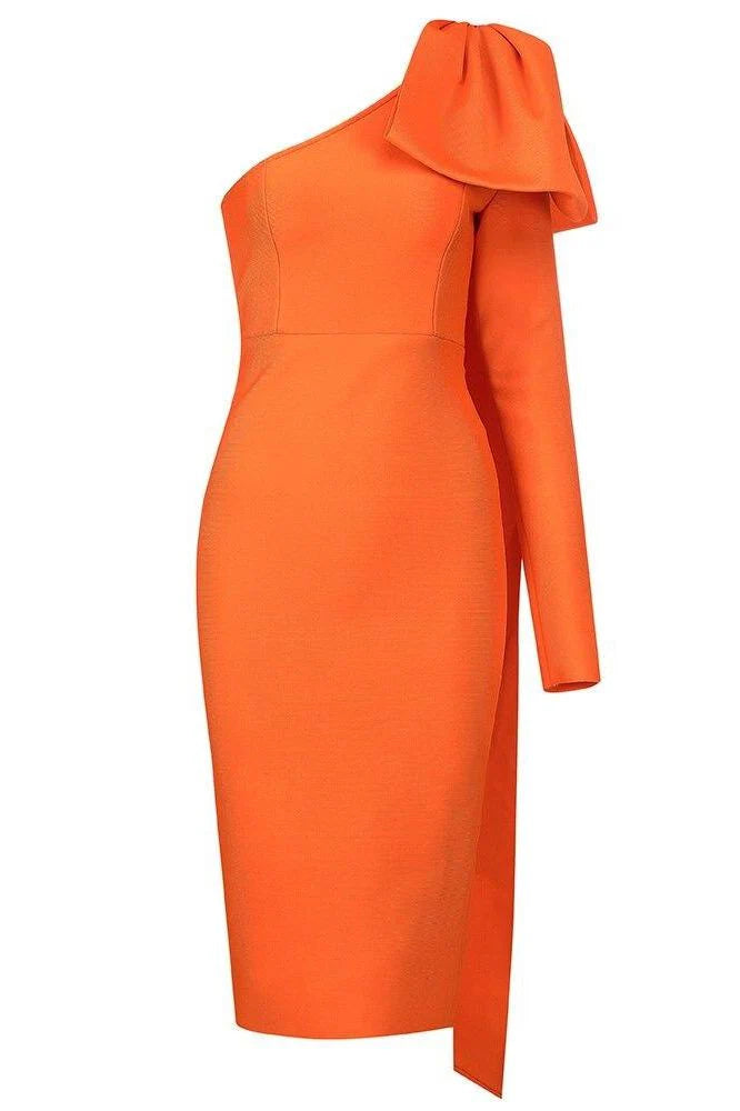Lela Long Sleeve Bandage Midi Dress Apricot Orange Sale