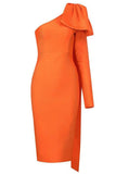 Lela Long Sleeve Bandage Midi Dress Apricot Orange Sale