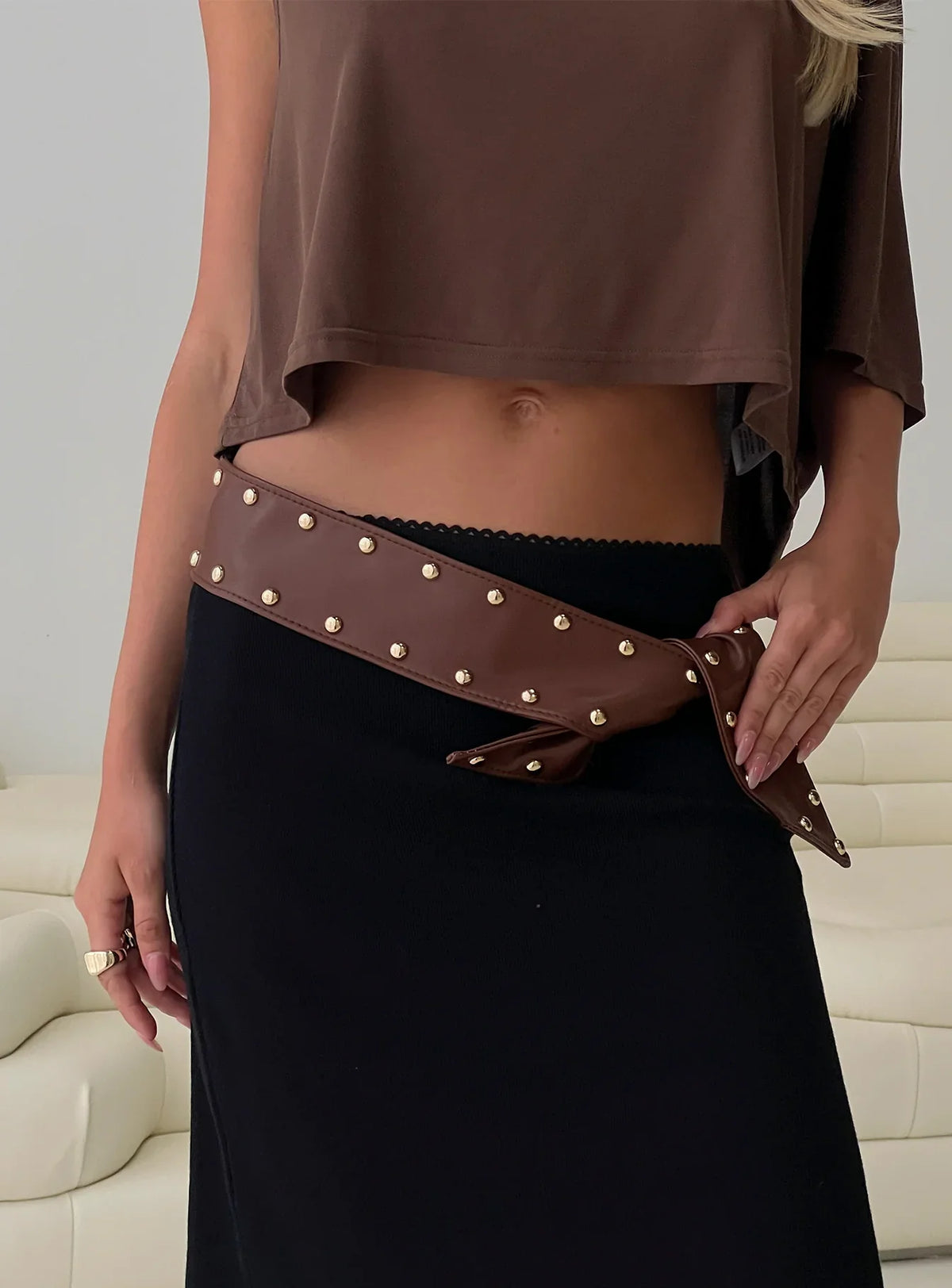 City Of Dreams Faux Leather Belt Brown Gold