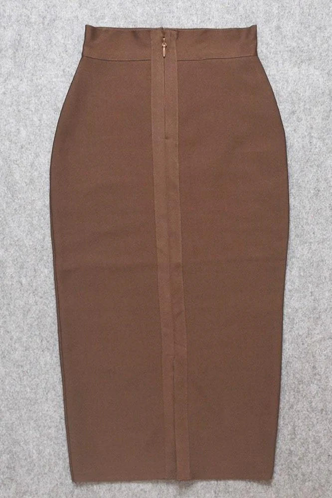 Pencil High Waist Bandage Midi Skirt Tan Brown