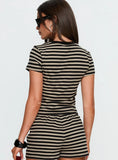 Settle Down Baby Tee Black / Beige Stripe