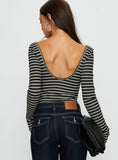 Donica Square Neck Long Sleeve Bodysuit Grey Stripe