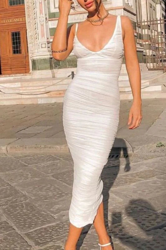Adele Bodycon Wrap Midi Dress White Pearl
