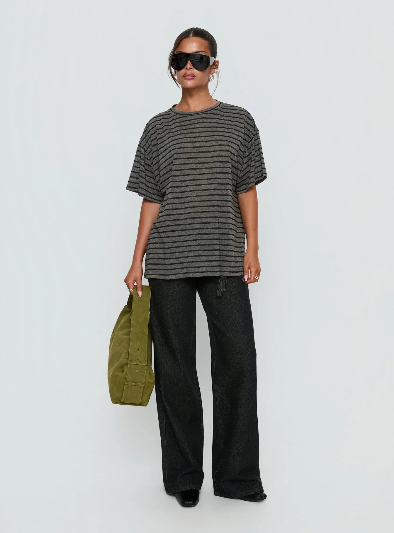Zaydee Oversized Tee Grey Black Stripe