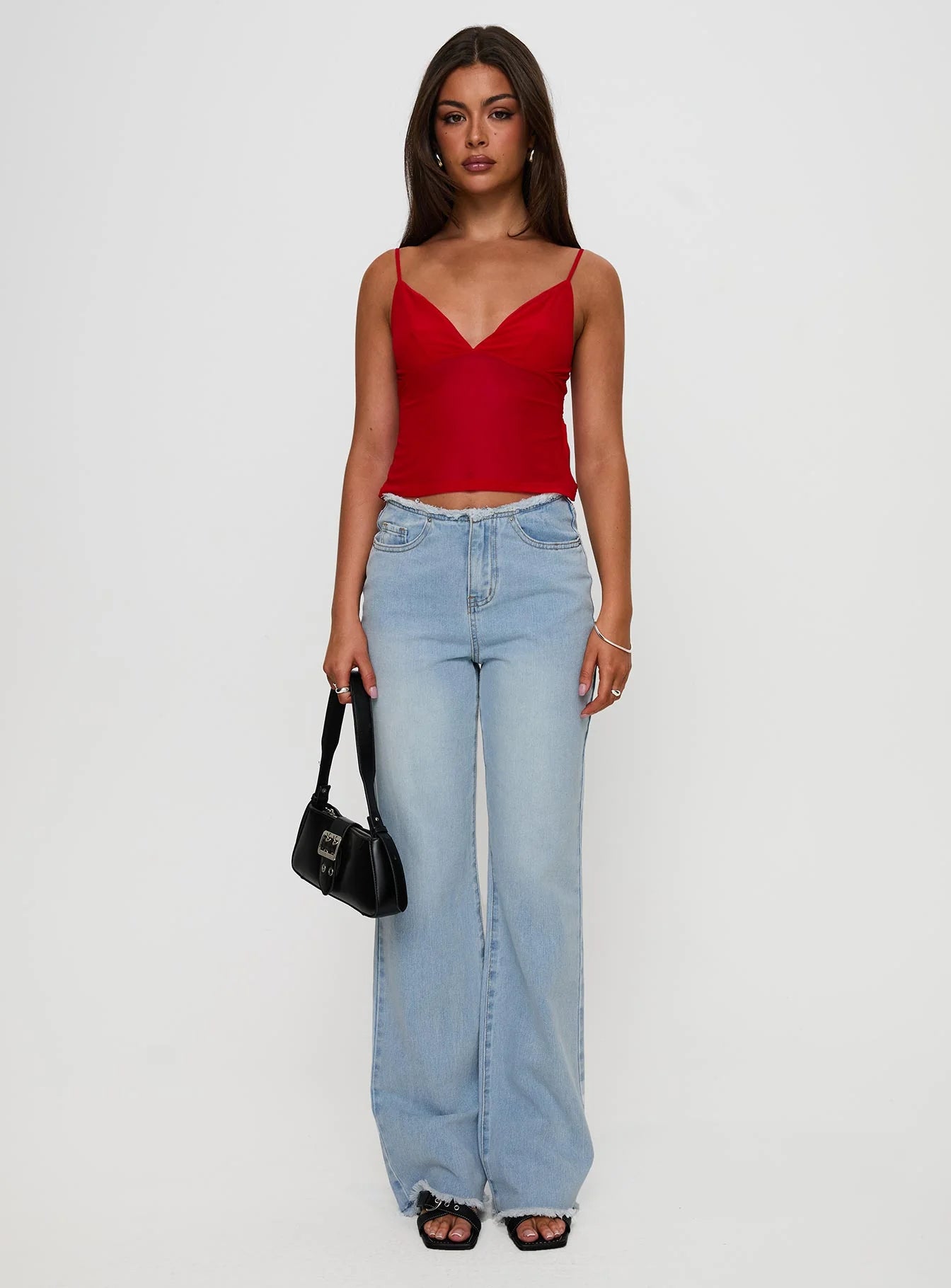 Hawke Frayed Mid Rise Straight Leg Jeans Mid Blue