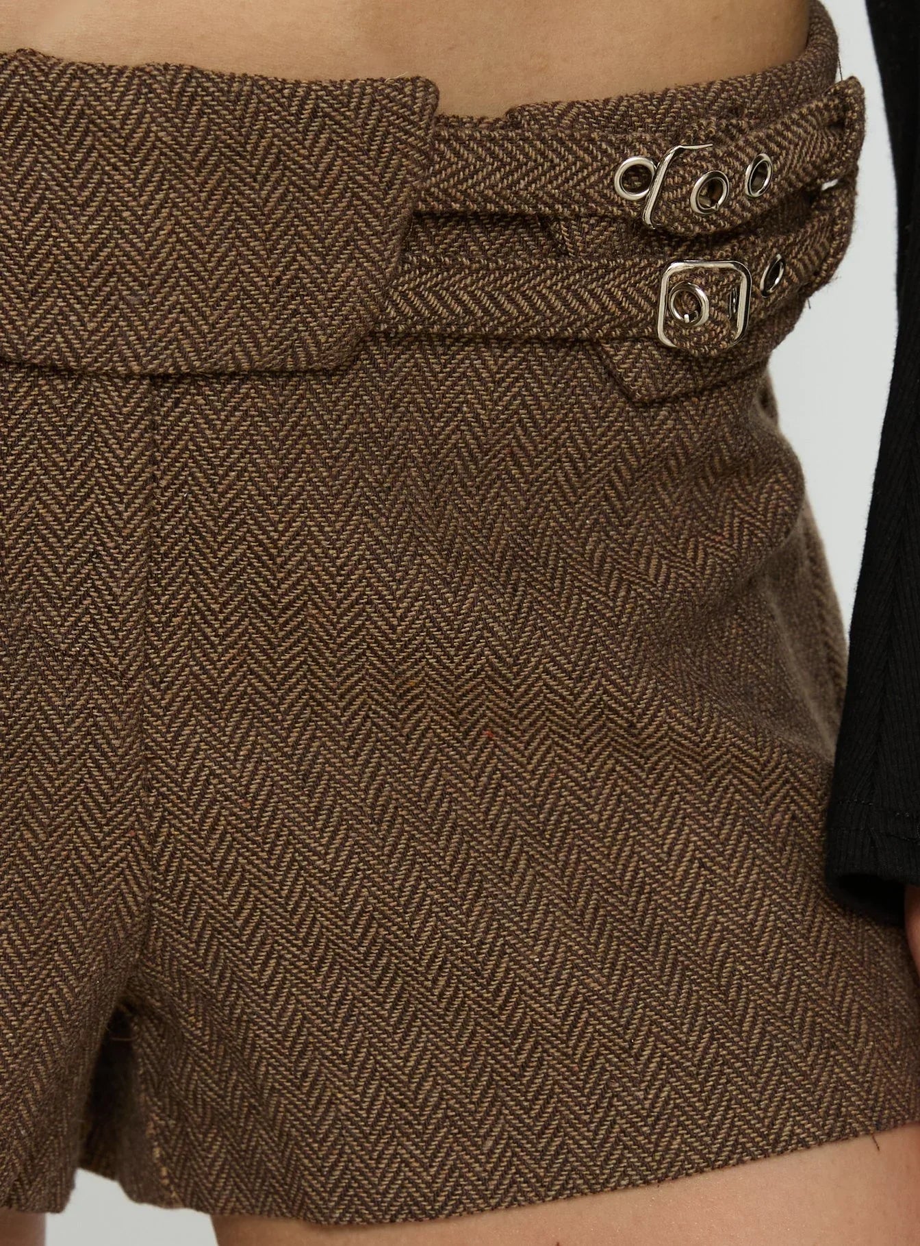 Maddelena Foldover Waist Buckle Detail Shorts Brown