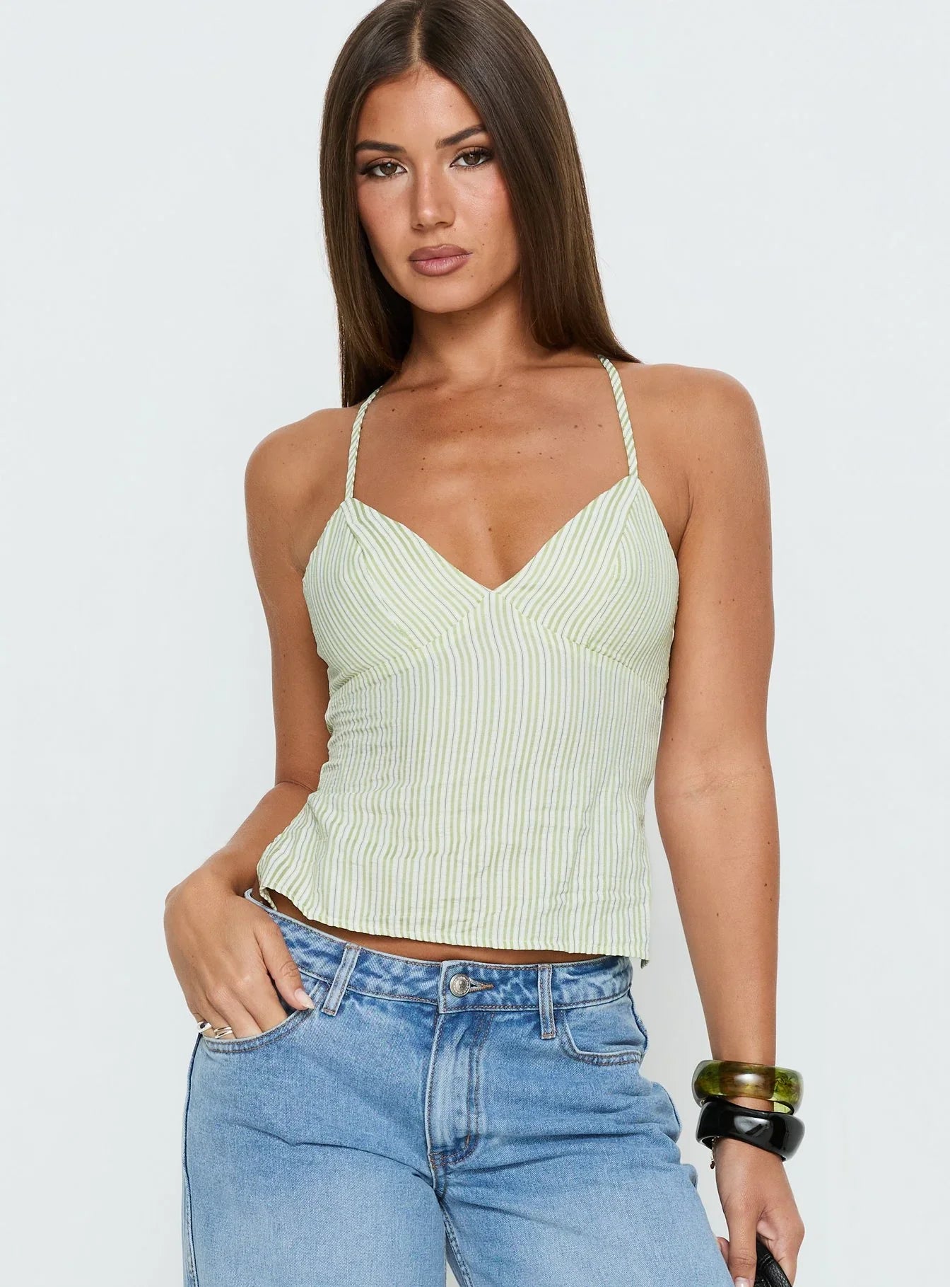 Candid Top Green Stripe