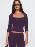 So American Rib 3 4 Sleeve Top Purple