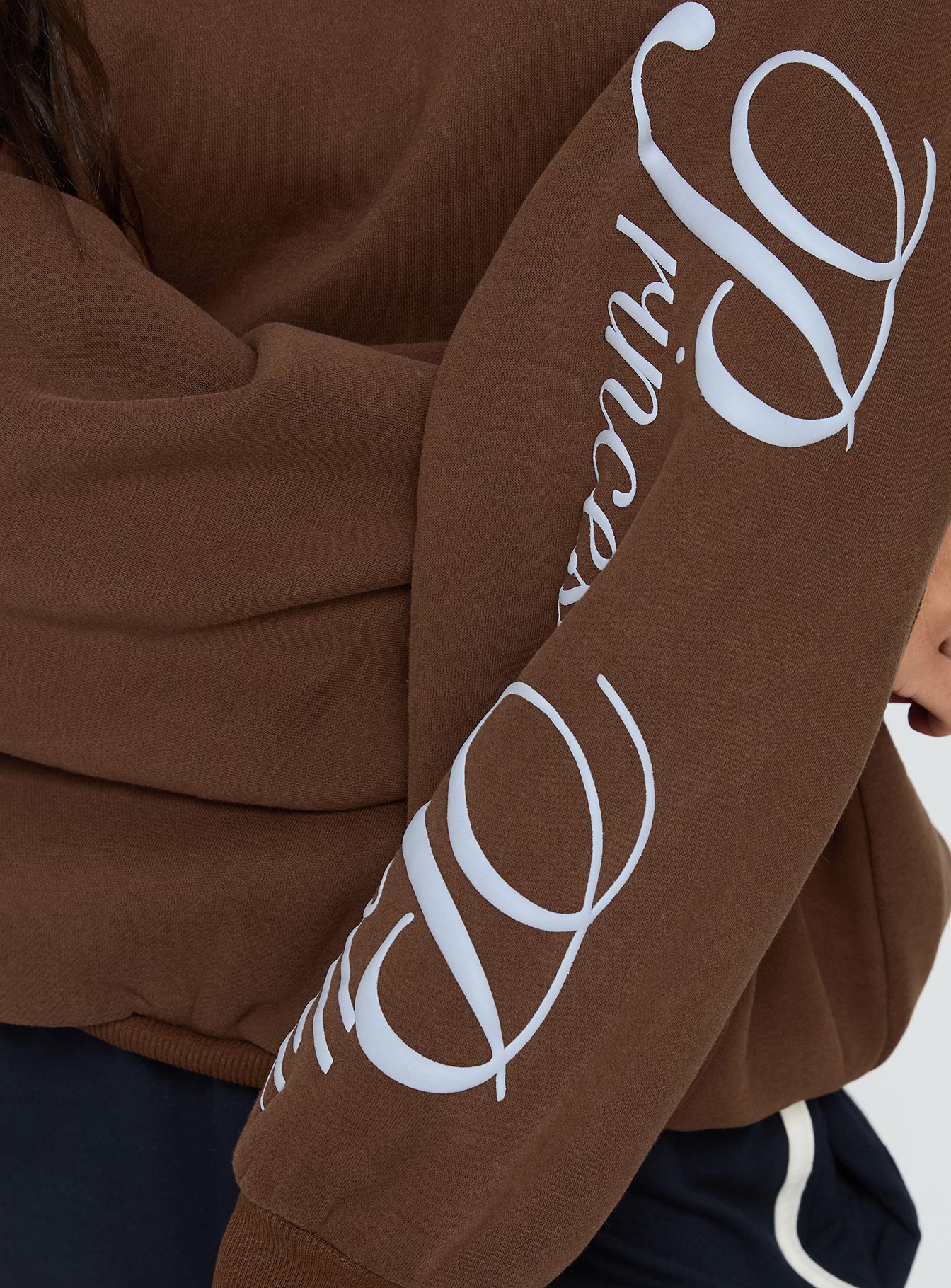 Princess Polly Script Text Graphic Hoodie Brown Blue