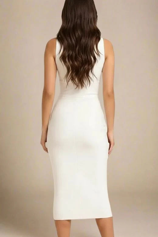 Pia Bandage Midi Dress White Pearl