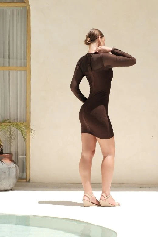 Robin Long Sleeve Bandage Mini Dress White Pearl