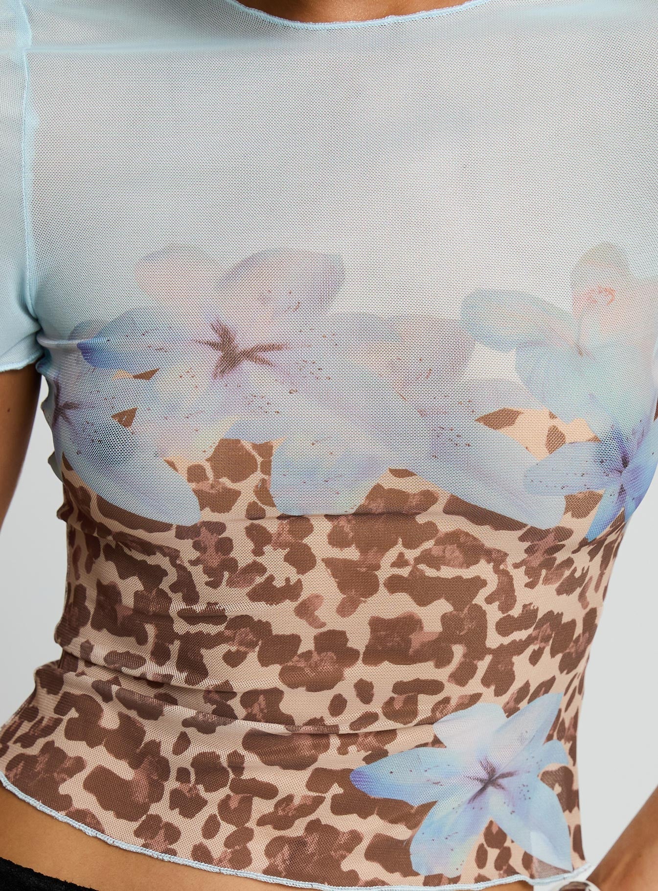 Pop Quiz Mesh Top Blue Leopard