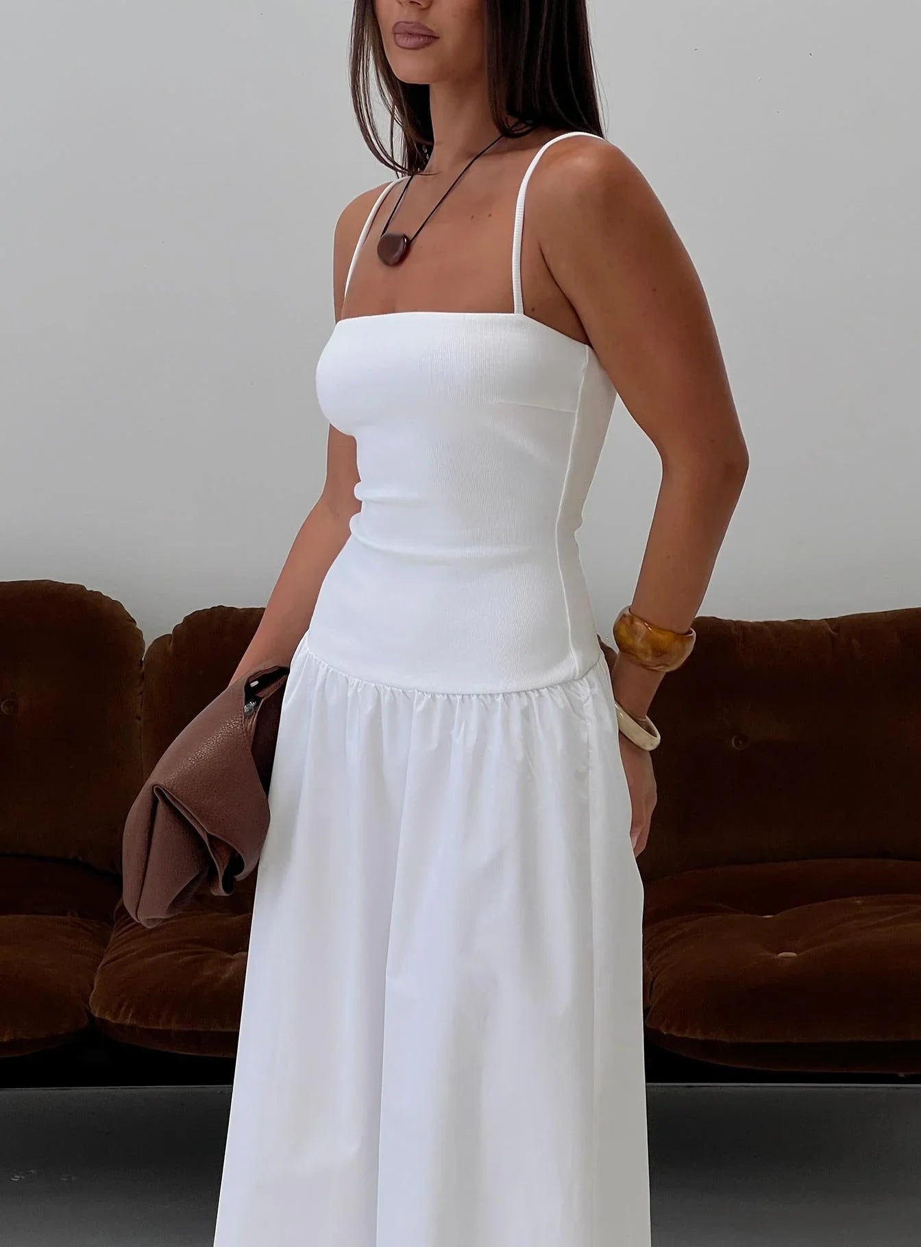 Erroll Drop Waist Knit Maxi Dress White