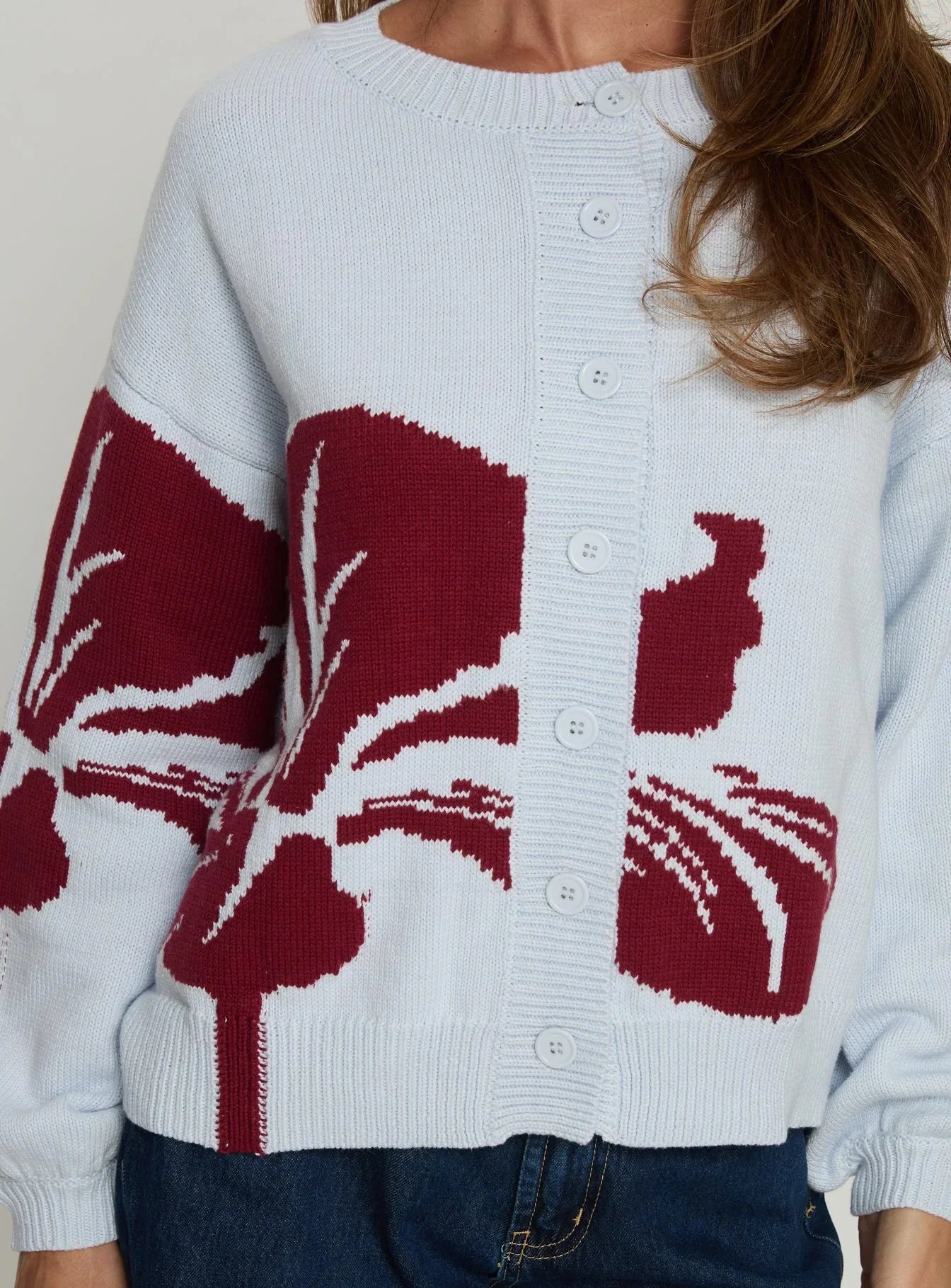 Jalenn Floral Knit Cardigan Blue Red
