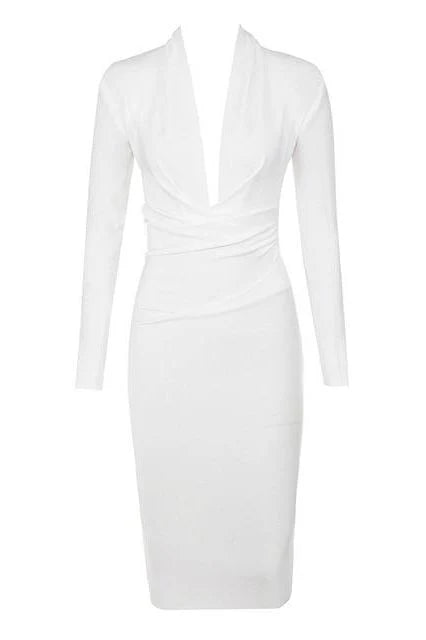 Blaire Long Sleeve Bandage Dress White Pearl Sale