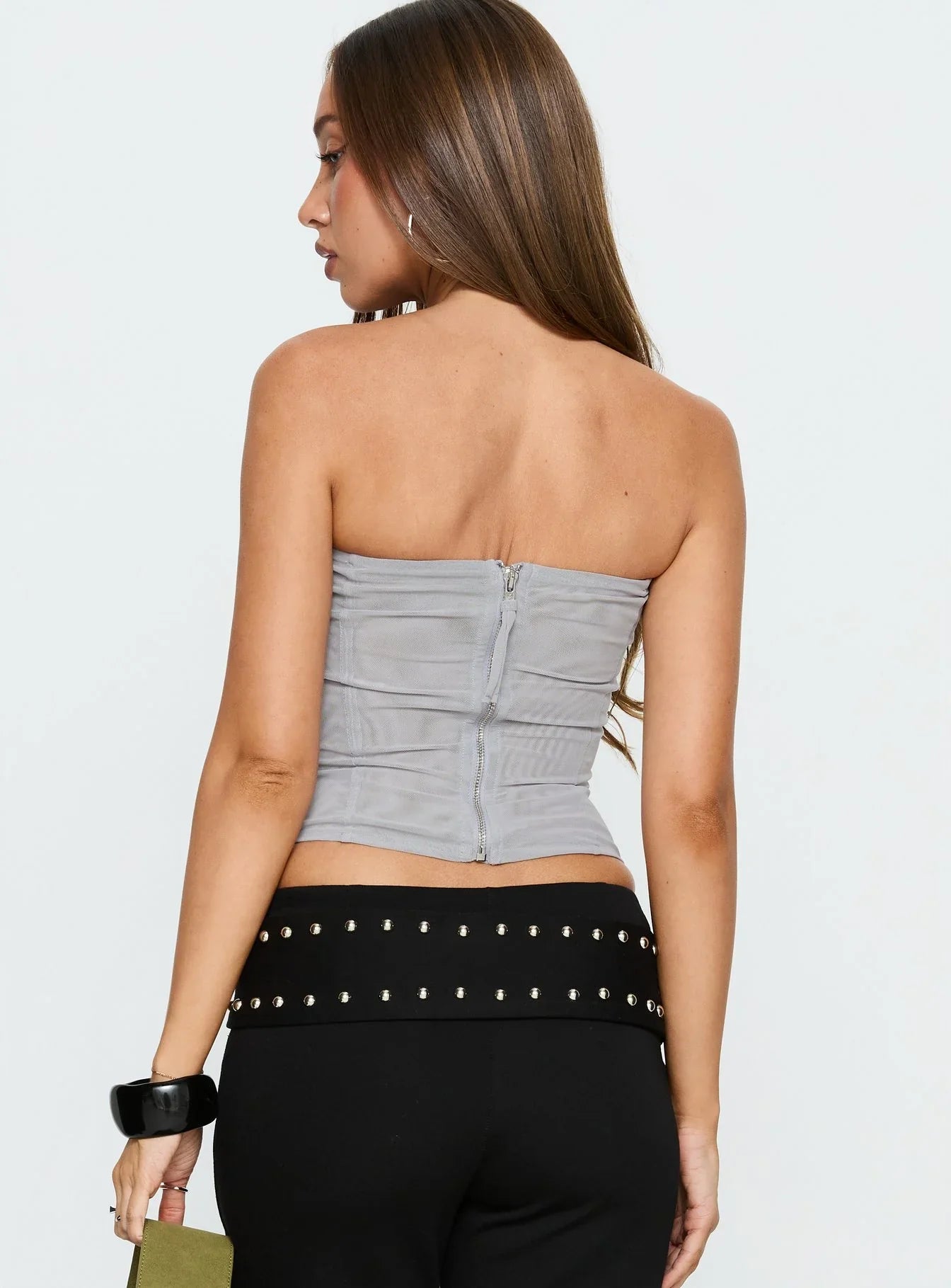 Oscuro Longline Mesh Corset Top Slate