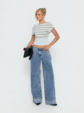 Ramos Diamante Low Rise Wide Leg Jeans Washed Mid Blue