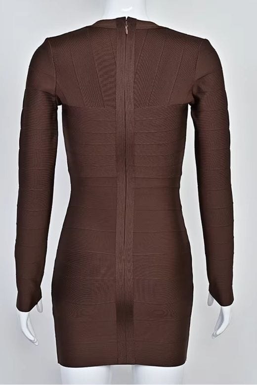 Lisa Long Sleeve Bandage Mini Dress Chocolate Brown