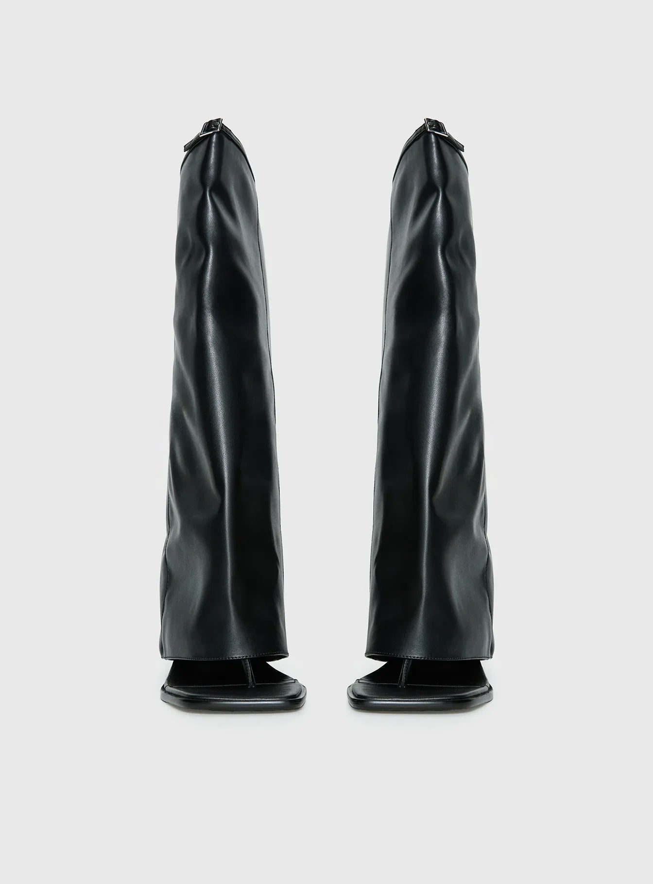 Burning Daylight Open Toe Knee High Boots Black