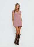 Mystee Plunge Neck Playsuit Burgundy Gingham
