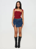 Wait Up Denim Wrap Mini Skirt Mid Wash Tall