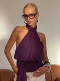 Faythe High Neck Tie Top Berry