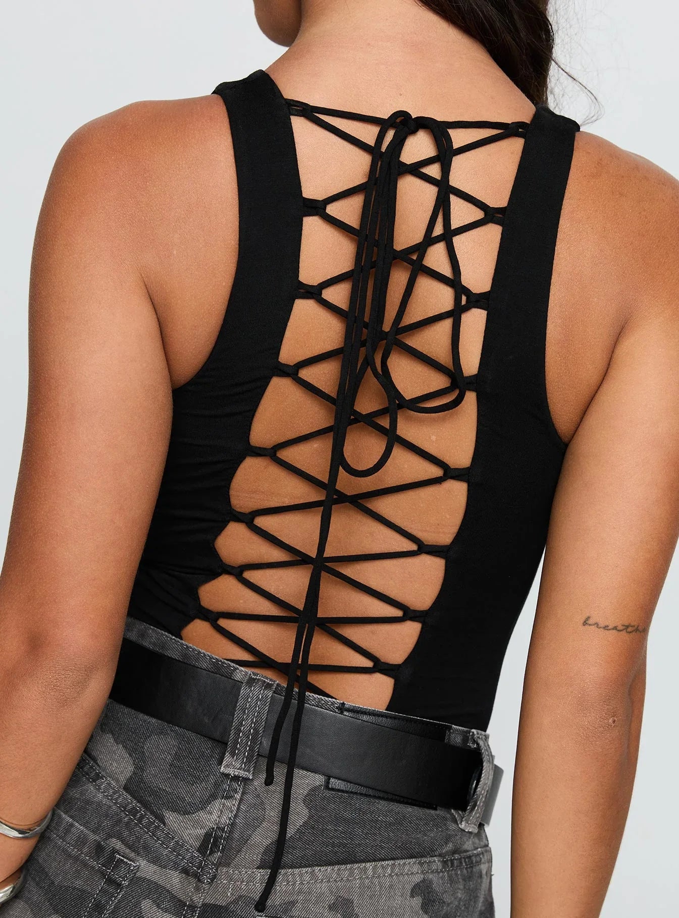 Majesty Tie Back Bodysuit Black