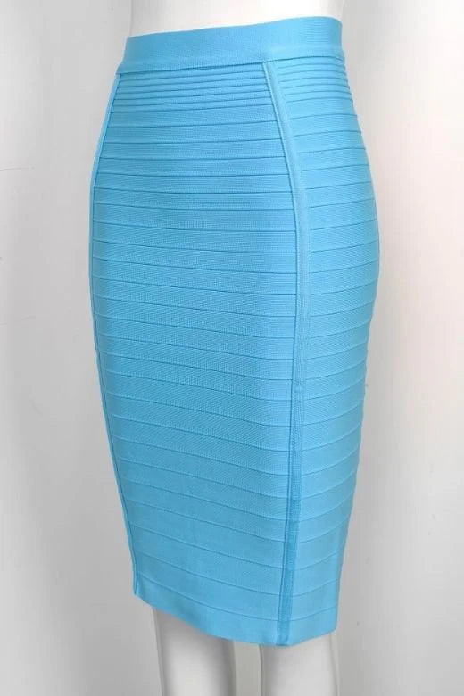 Pencil Bandage Knitted Knee Length Skirt Sky Blue