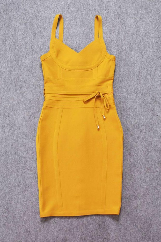 Bek Bandage Dress Mustard Yellow