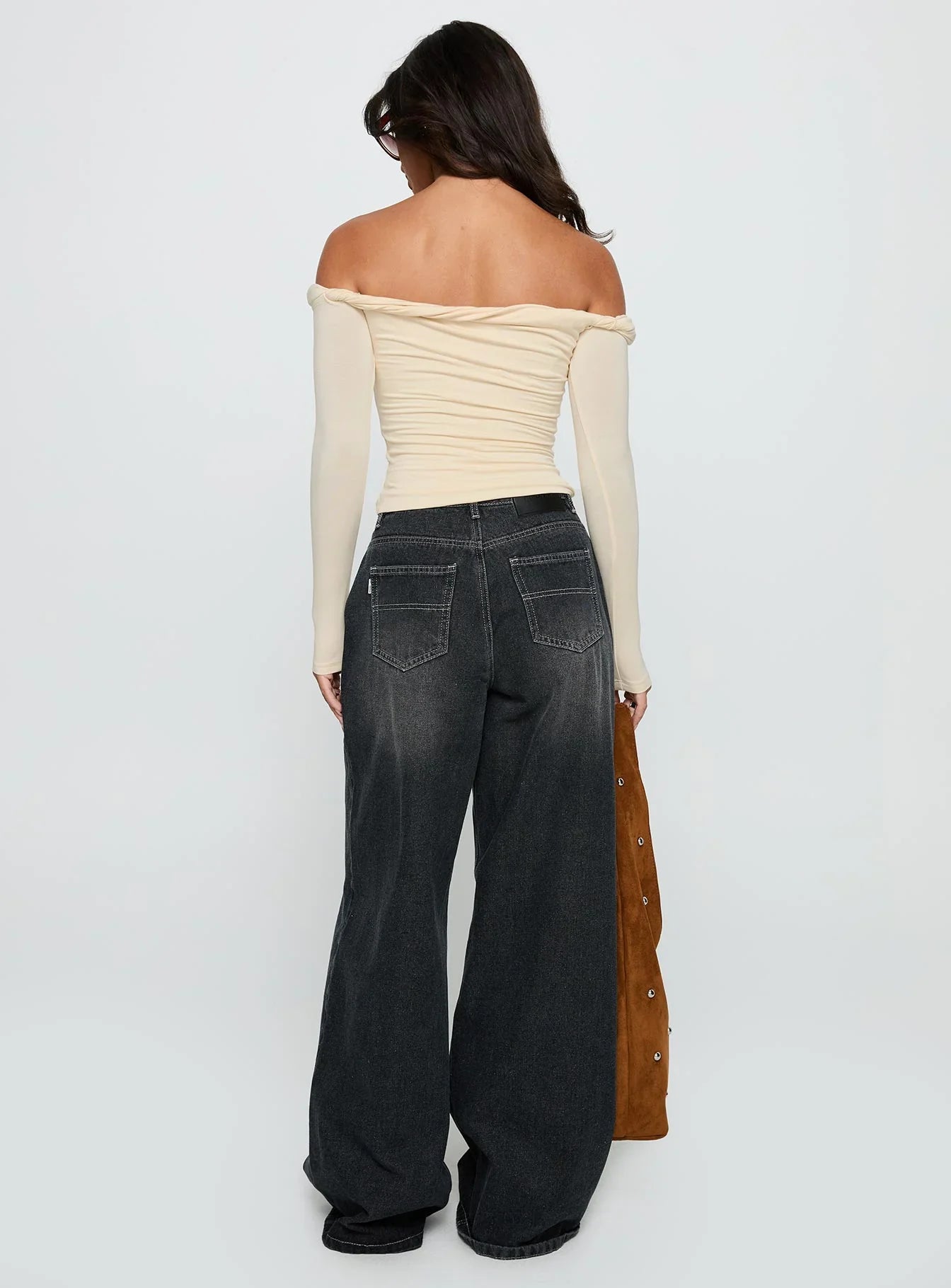 Naylor Mid Rise Wide Leg Jeans Grey Wash
