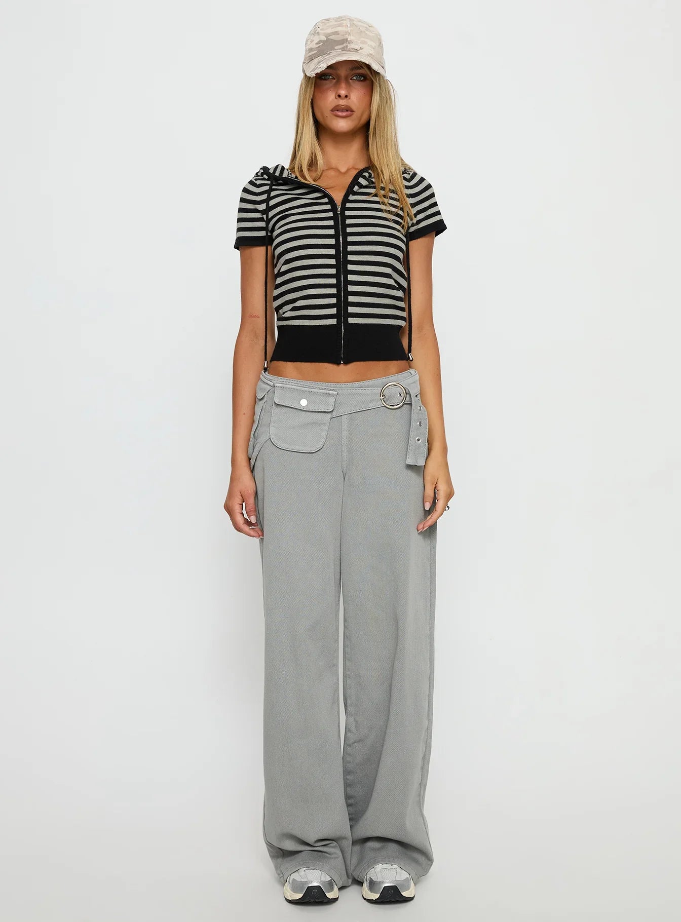Kahlee Zip Through Hoodie Grey Black Stripe