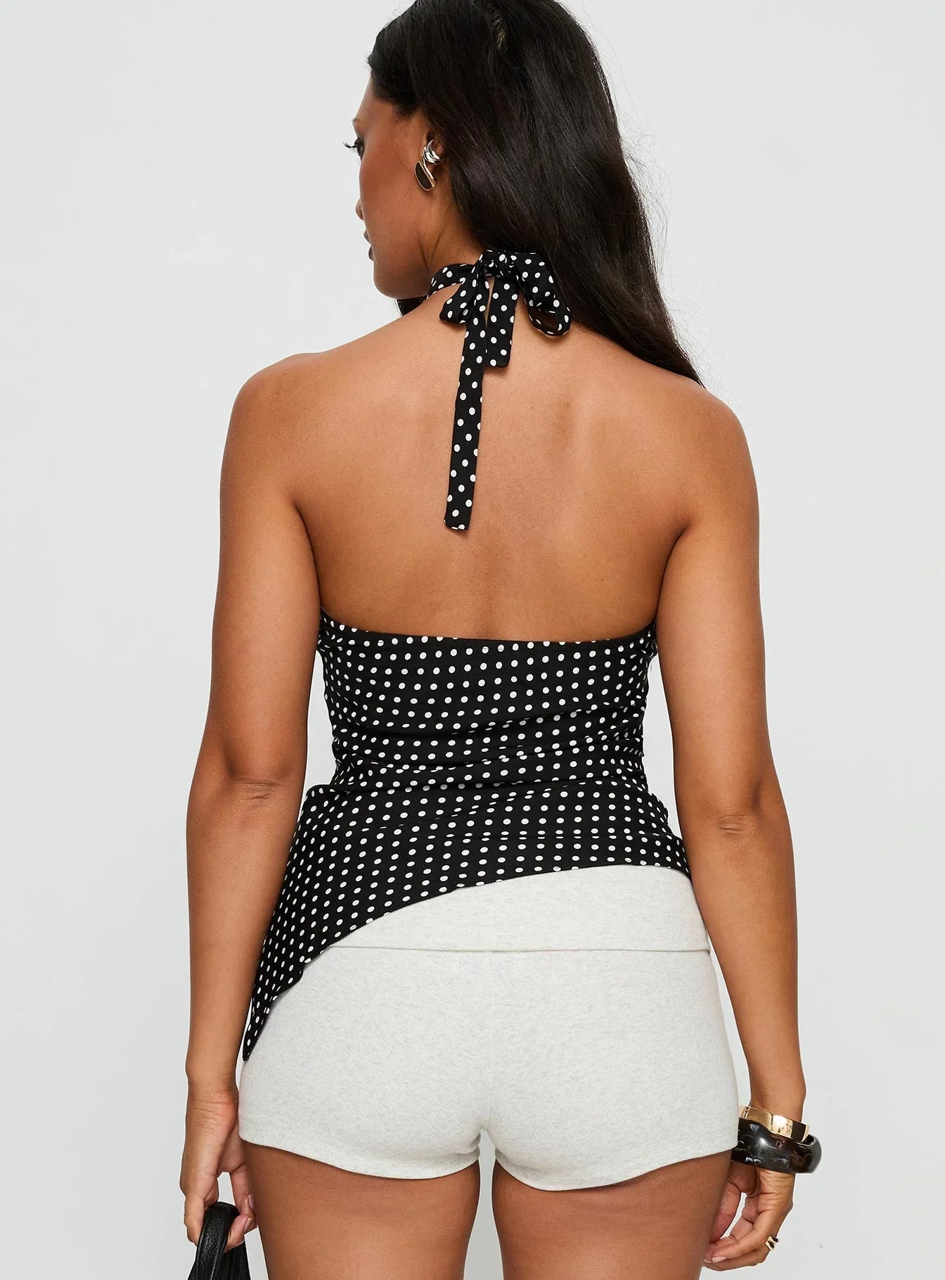 Clerissa Ring Detail Top Black Polka Dot
