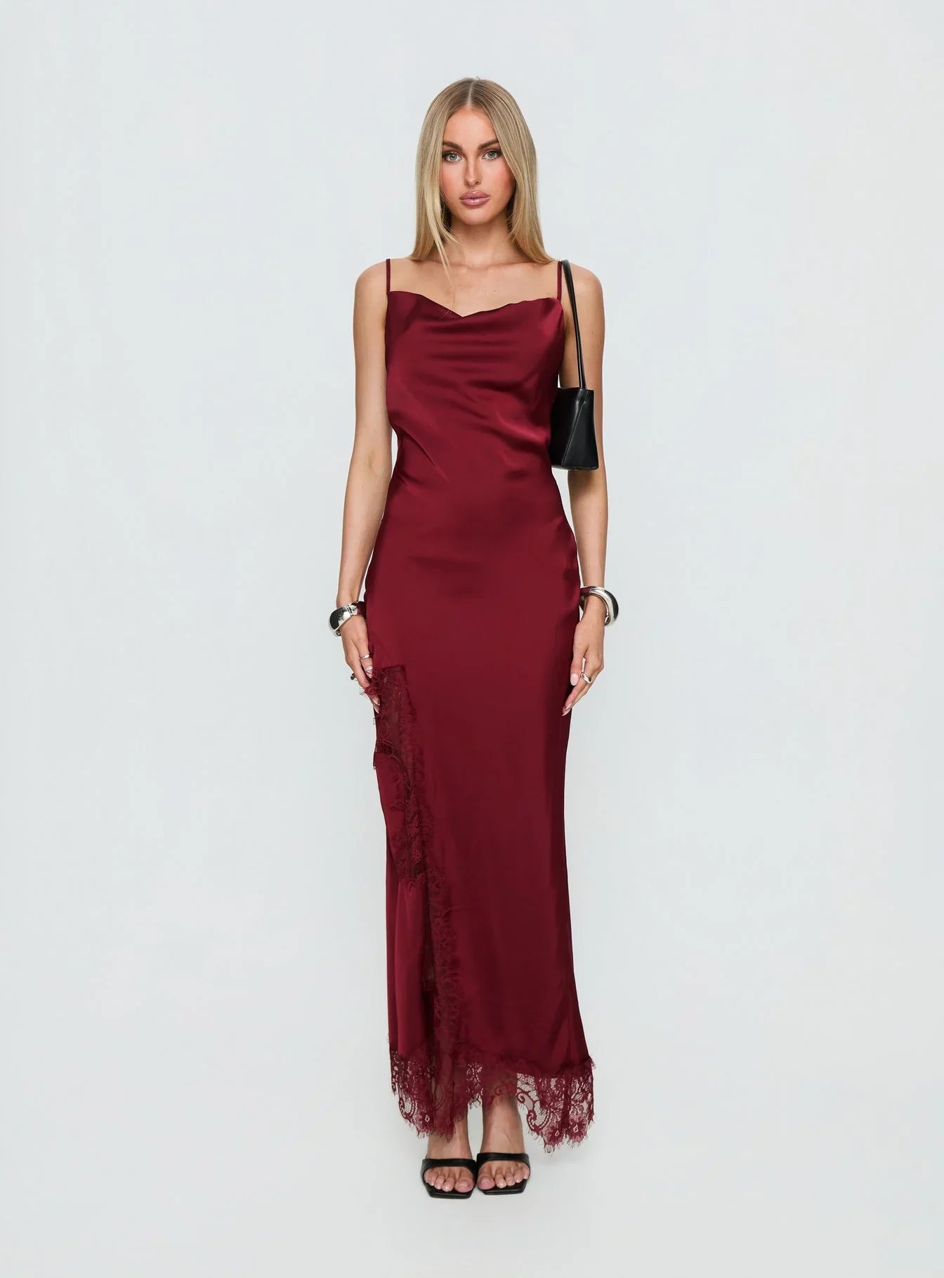 Katalyna Lace Cowl Neck Maxi Dress Red