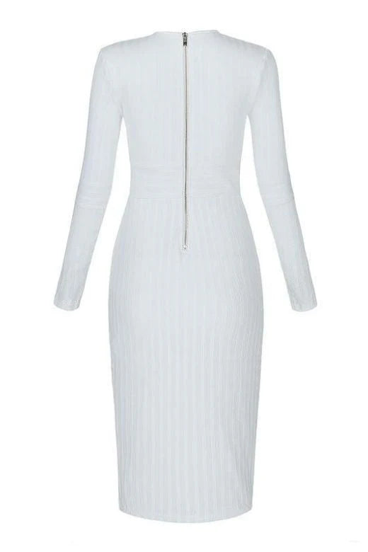 Olivia Long Sleeve Bandage Dress White Pearl