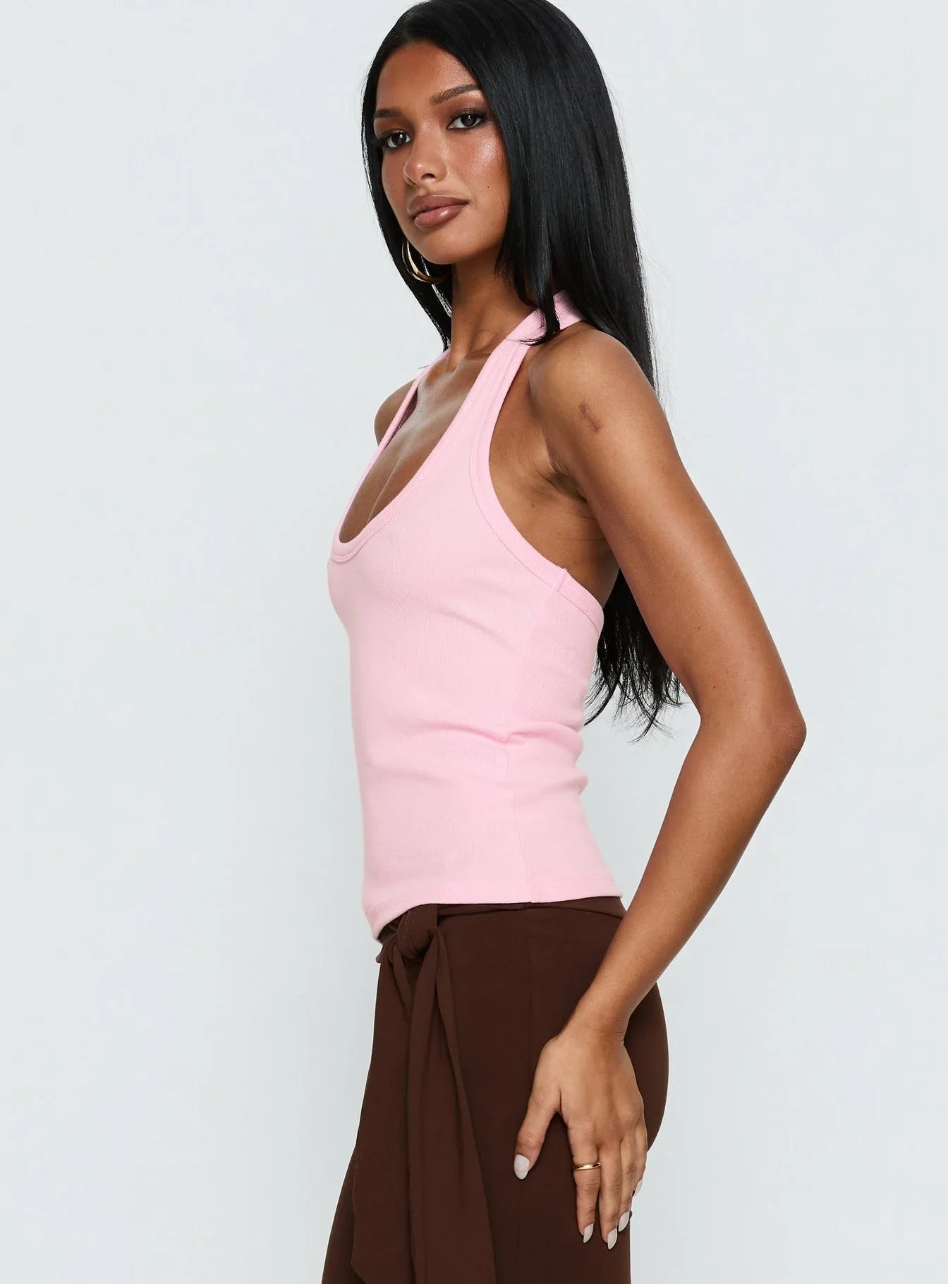 Baseline Scoop Halter Rib Tank Pink