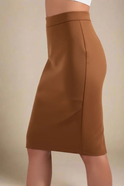 Pencil High Waist Bandage Knee Length Skirt Tan Brown