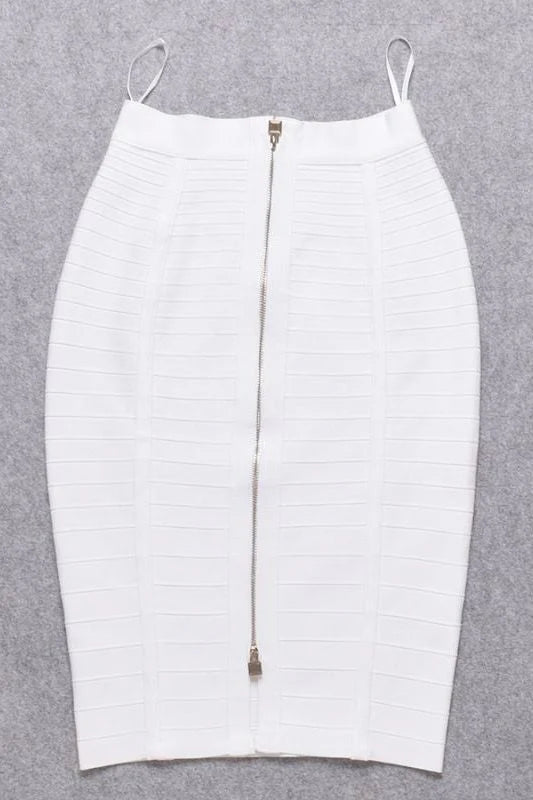 Leni Bandage Top and Knee Length Skirt Set White Pearl