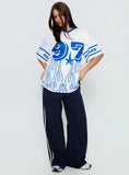 97 Sportstar Oversized Jersey Graphic Top White Blue