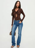 Vennie Twist Front Long Sleeve Bodysuit Brown
