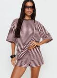 Settle Down Tie Shorts Pink / Brown Stripe