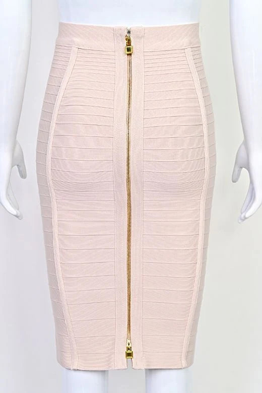 Pencil Bandage Knitted Knee Length Skirt Cream