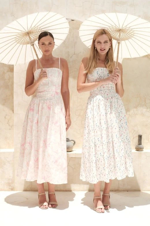 Tasmin Midi Dress White Print Sale