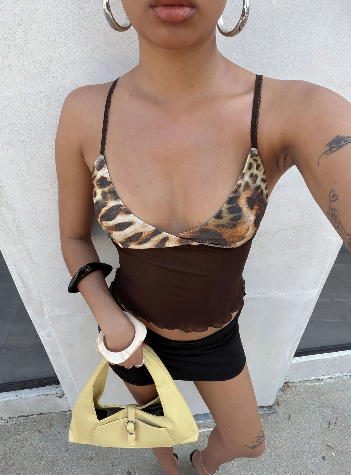 Willet Contrast Bust Cami Top Chocolate / Leopard