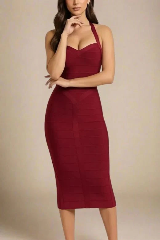 Lara Bandage Midi Dress Red Wine