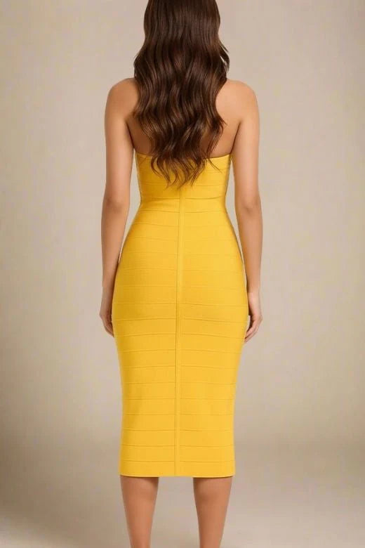 Isabella Bandage Midi Dress Mustard Yellow