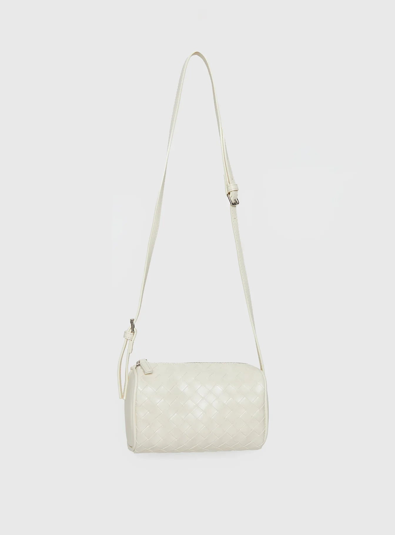 Corlee Woven Faux Leather Cylinder Bag Cream