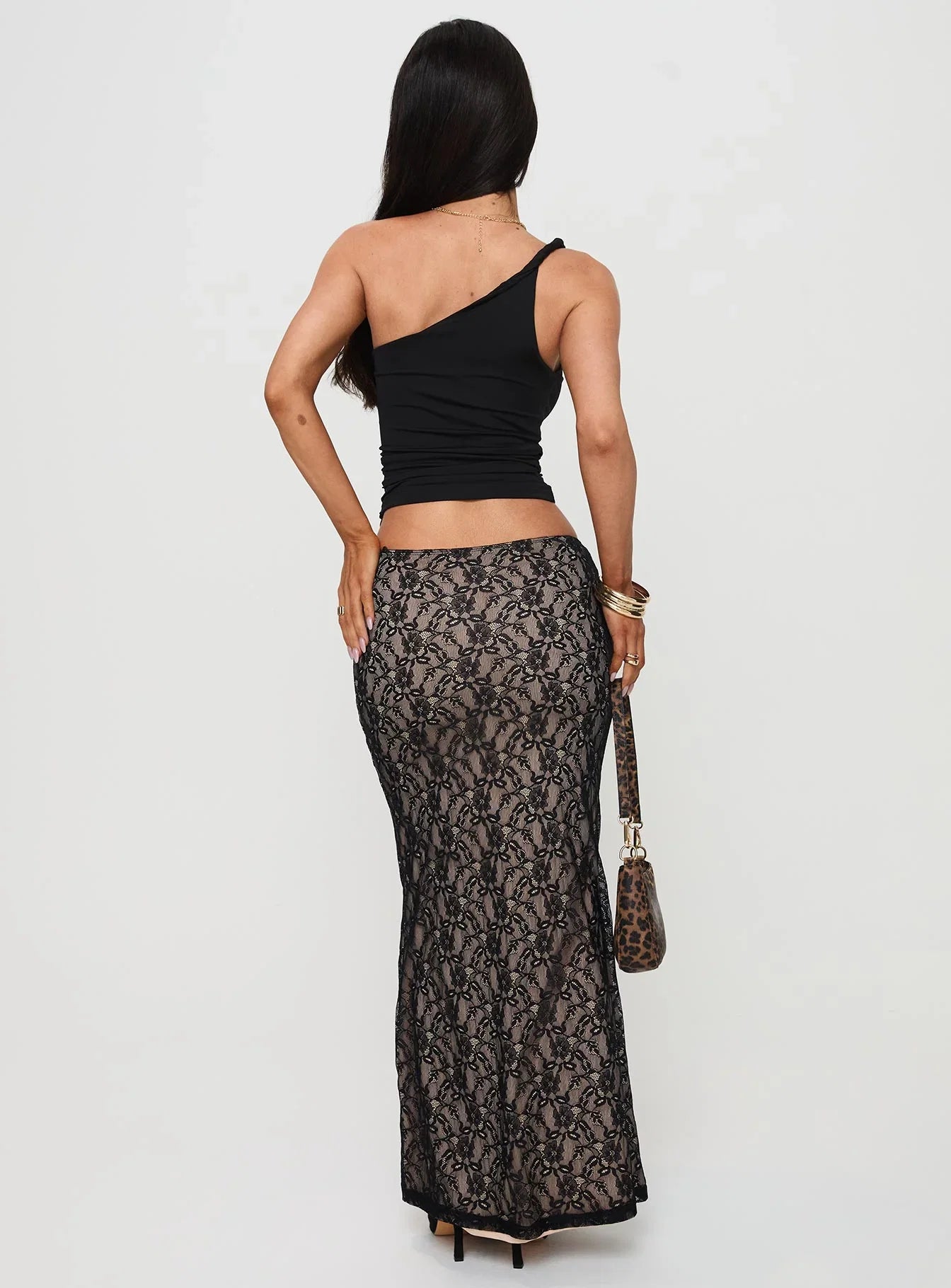 Lourenzia Lace Maxi Skirt Black Nude