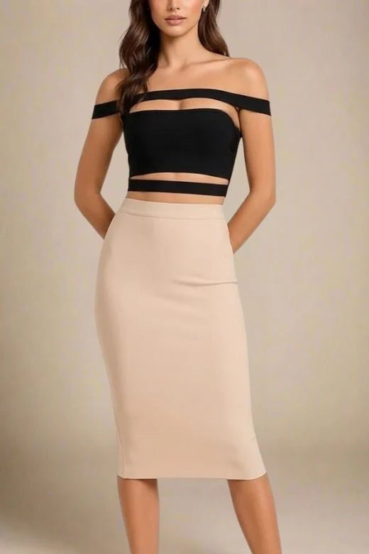 Lexia Bandage Top and Midi Skirt Set Classic Black