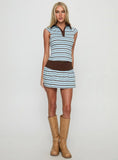 Cadey Contrast Collar Polo Top Blue Brown