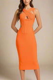 Sasha Bandage Midi Dress Apricot Orange Sale